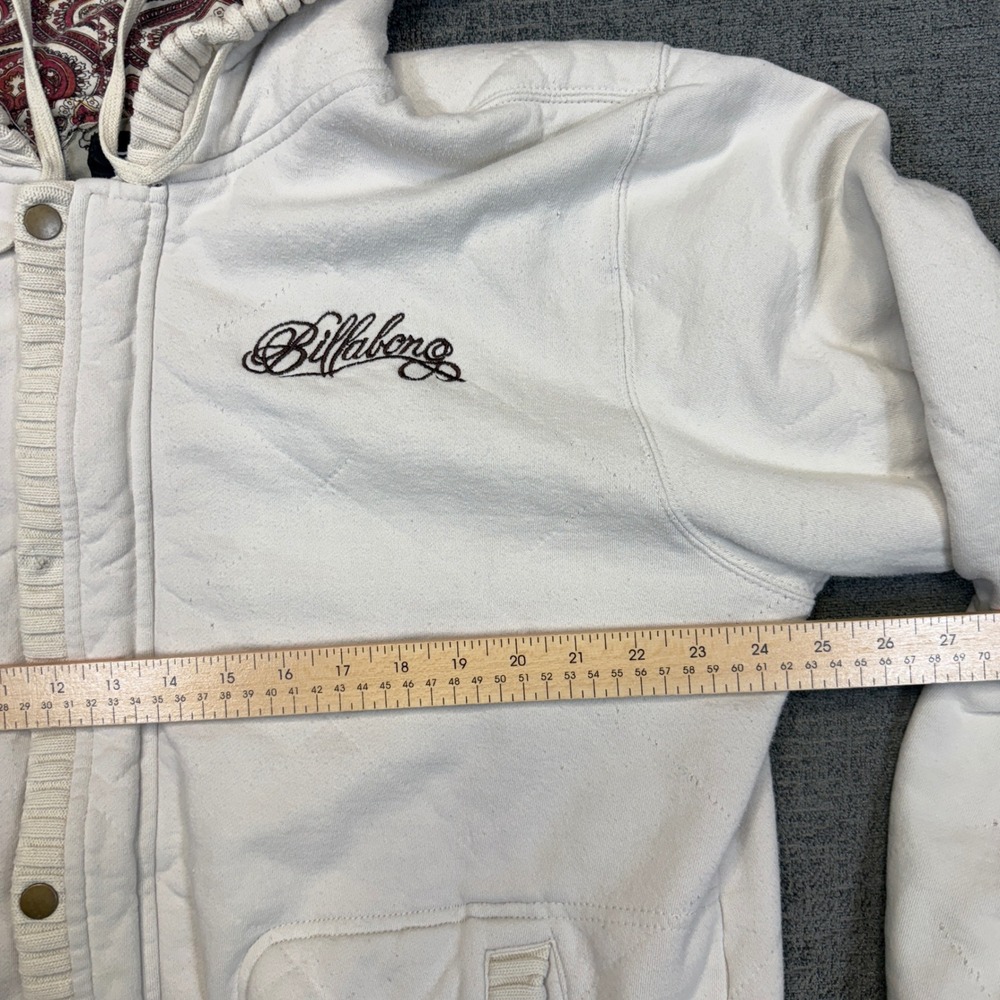 Billabong Sweatshirt Mens XXL Paisley Lined Full Zip Hoodie Cream Quilted Y2K - Picture 8 of 14